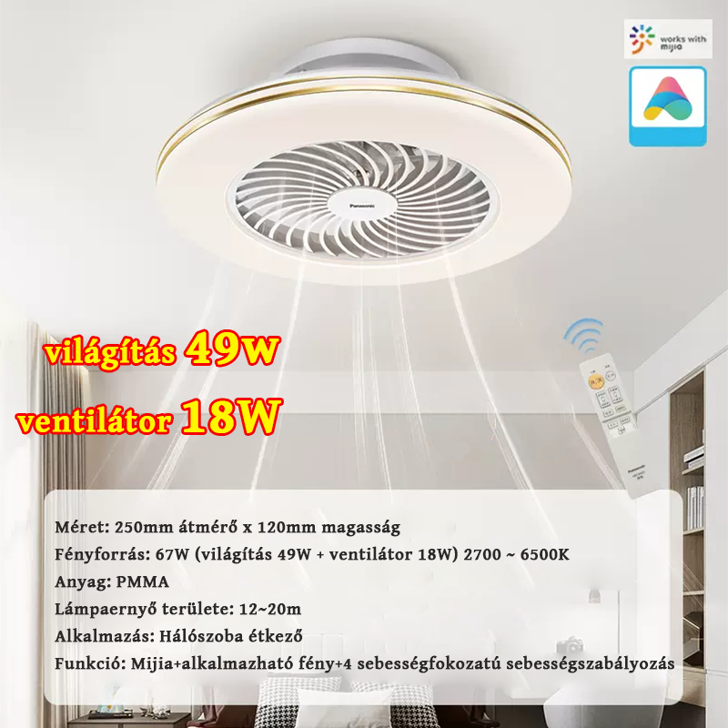 Frissített verzió:Négy fokozatú beállítás, 67W (fény 49W + ventilátor 18W) 2700~6500K