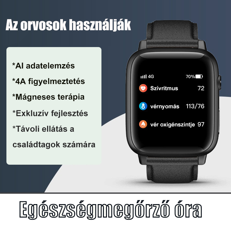 [No Needle] Nagy pontosságú vércukorszint szívritmus vér oxigén vérnyomás Smart Watch (frissített mágneses terápiás funkcióval)