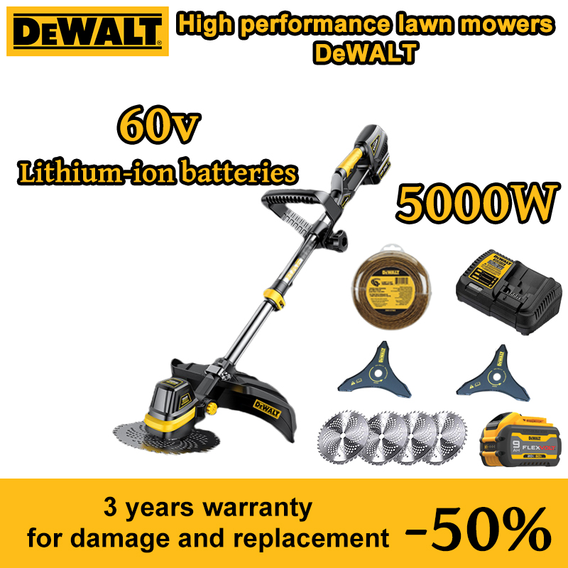 [DEWALT] Carbonless Brushless Lawn Mower + Full Set of Accessories + 5000W + Li-ion battery lasts up to 12 hours on a single charge.