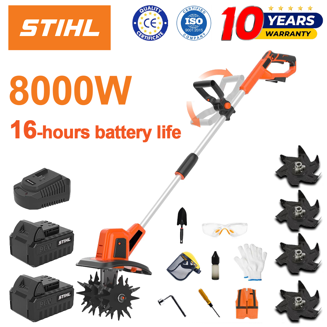 (Az akkumulátor élettartama 16 óra) 8000 W eke + 96 V lítium akkumulátor * 2 + gyorstöltő * 1 + lapát * 1 + eke penge * 4 + különféle tartozékok